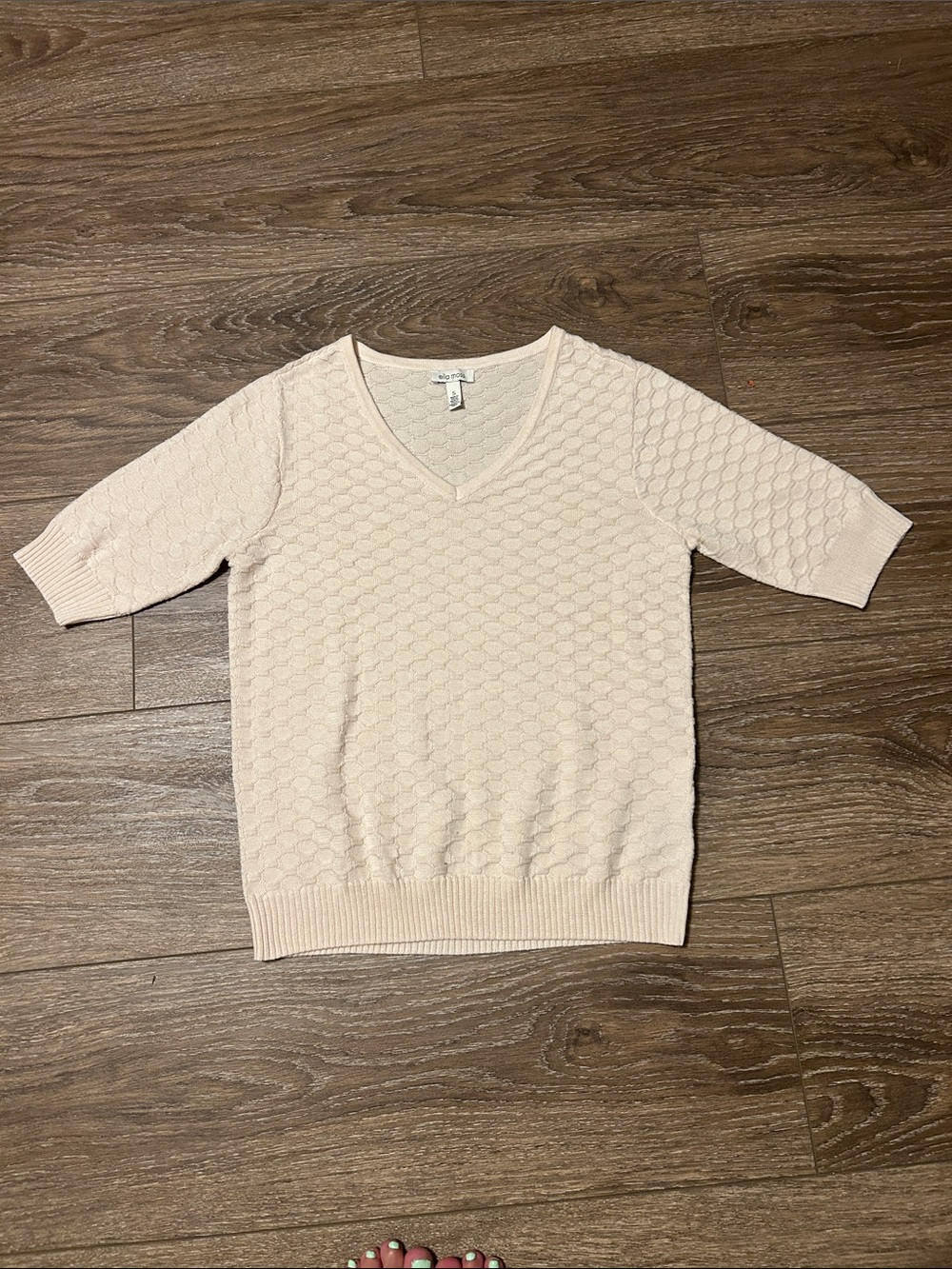 Ella Moss Light Pink Textured V-Neck Sweater